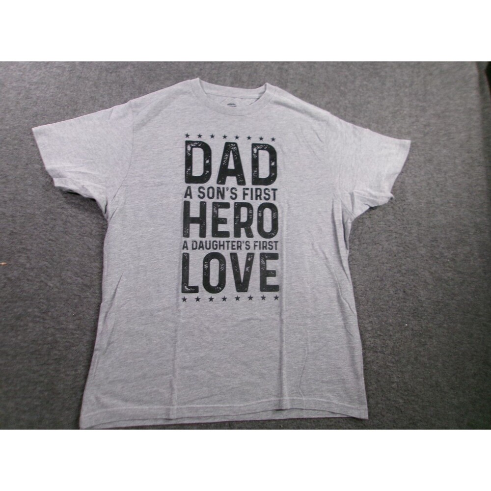 Fathers Day Shirt Men Large Gray Dad A Son First Hero Daughters Love Gift Causal
